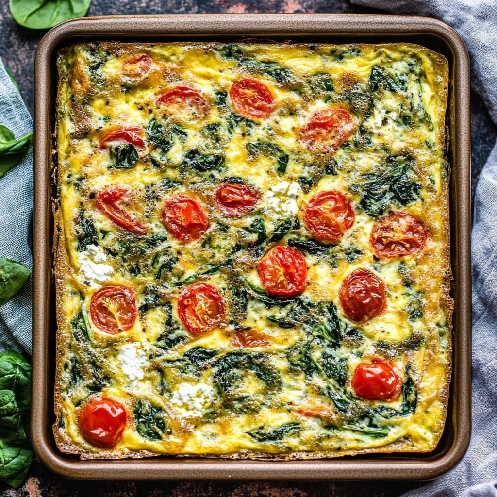 Sheet Pan Spinach Tomato Ricotta Frittata
