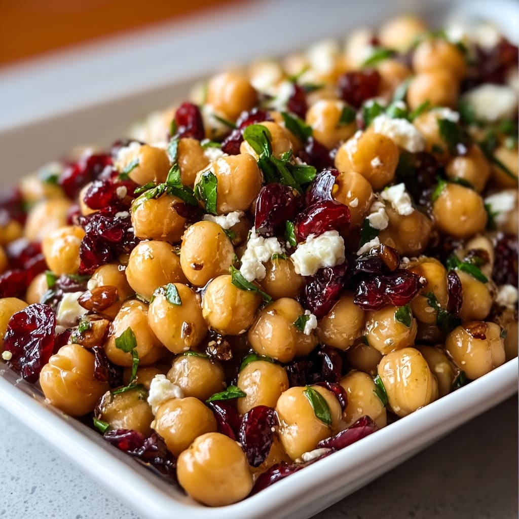 Feta & Cranberry Chickpeas with Lemon Vinaigrette