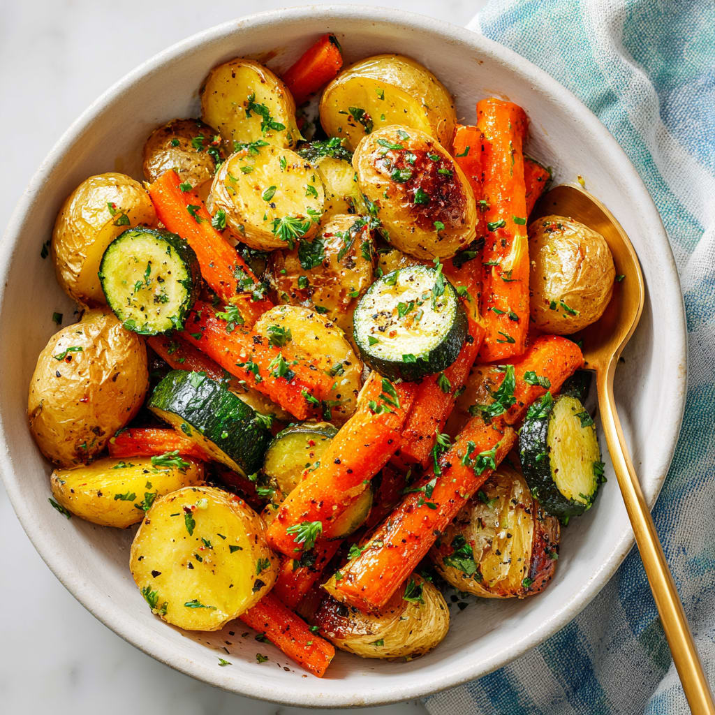 Garlic Herb Roasted Potatoes Carrots and Zucchini