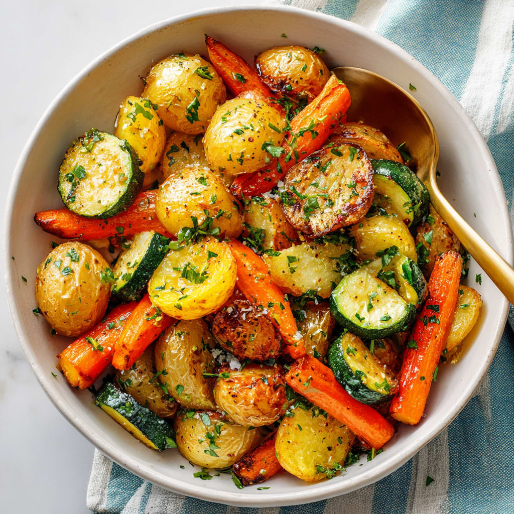 Garlic Herb Roasted Potatoes Carrots and Zucchini