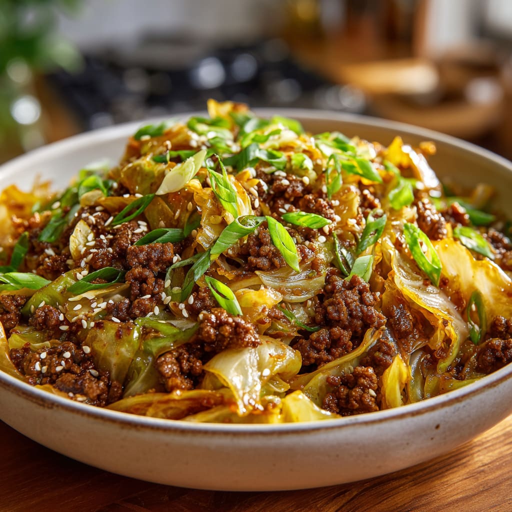 Low Carb Mongolian Ground Beef and Cabbage