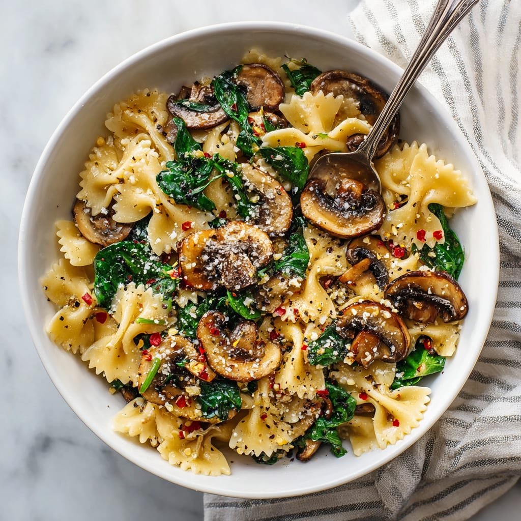 Parmesan Spinach Mushroom Pasta Skillet