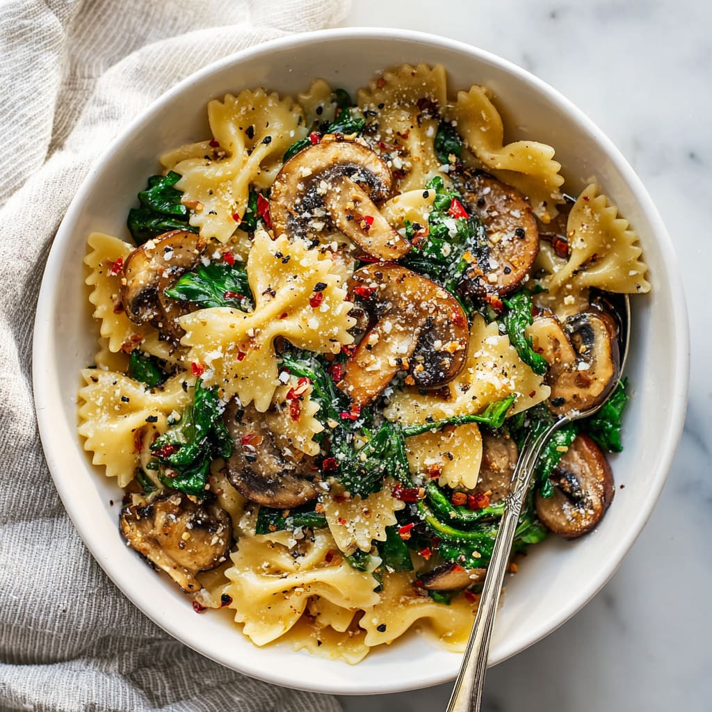 Parmesan Spinach Mushroom Pasta Skillet