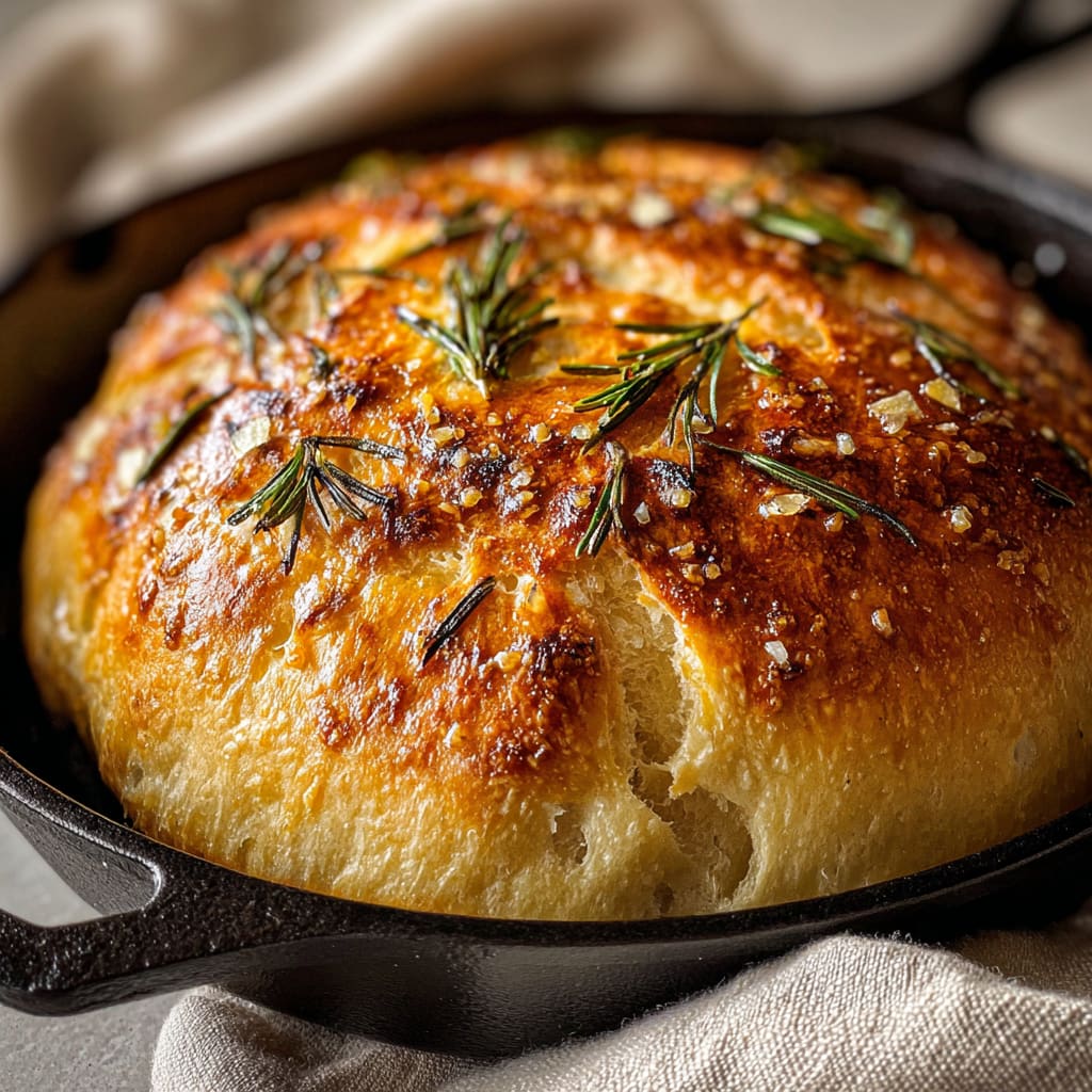 Rustic No Knead Rosemary Garlic Bread