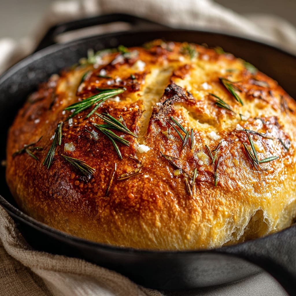 Rustic No Knead Rosemary Garlic Bread