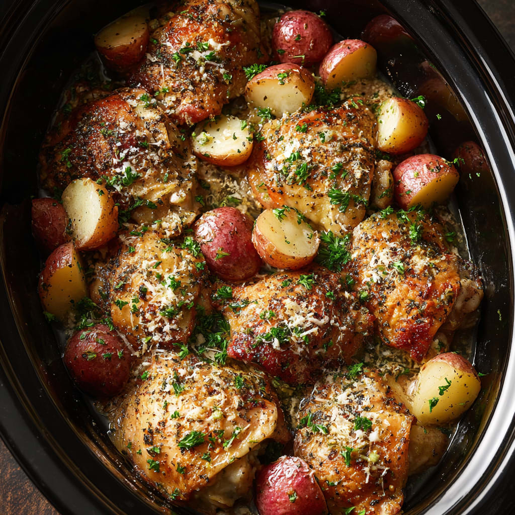 Slow Cooker Parmesan Garlic Chicken and Potatoes