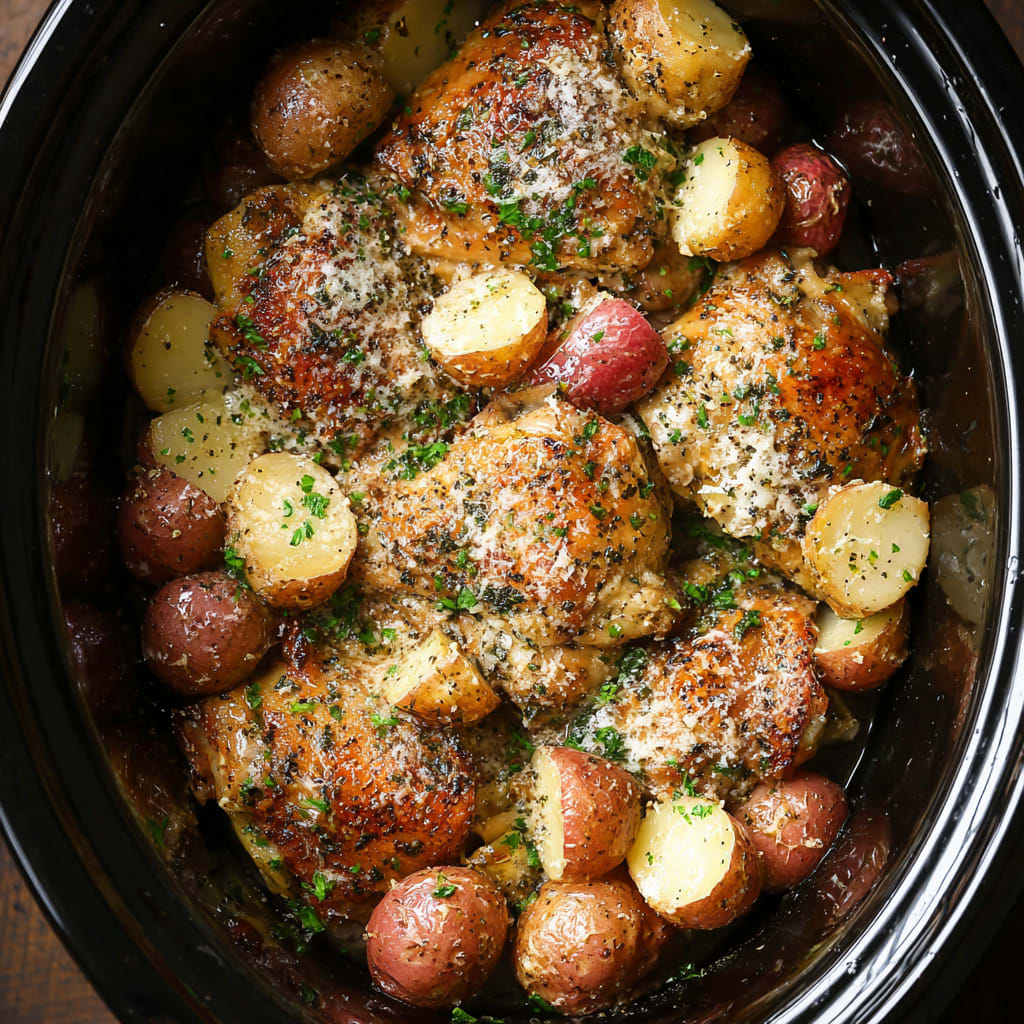 Slow Cooker Parmesan Garlic Chicken and Potatoes