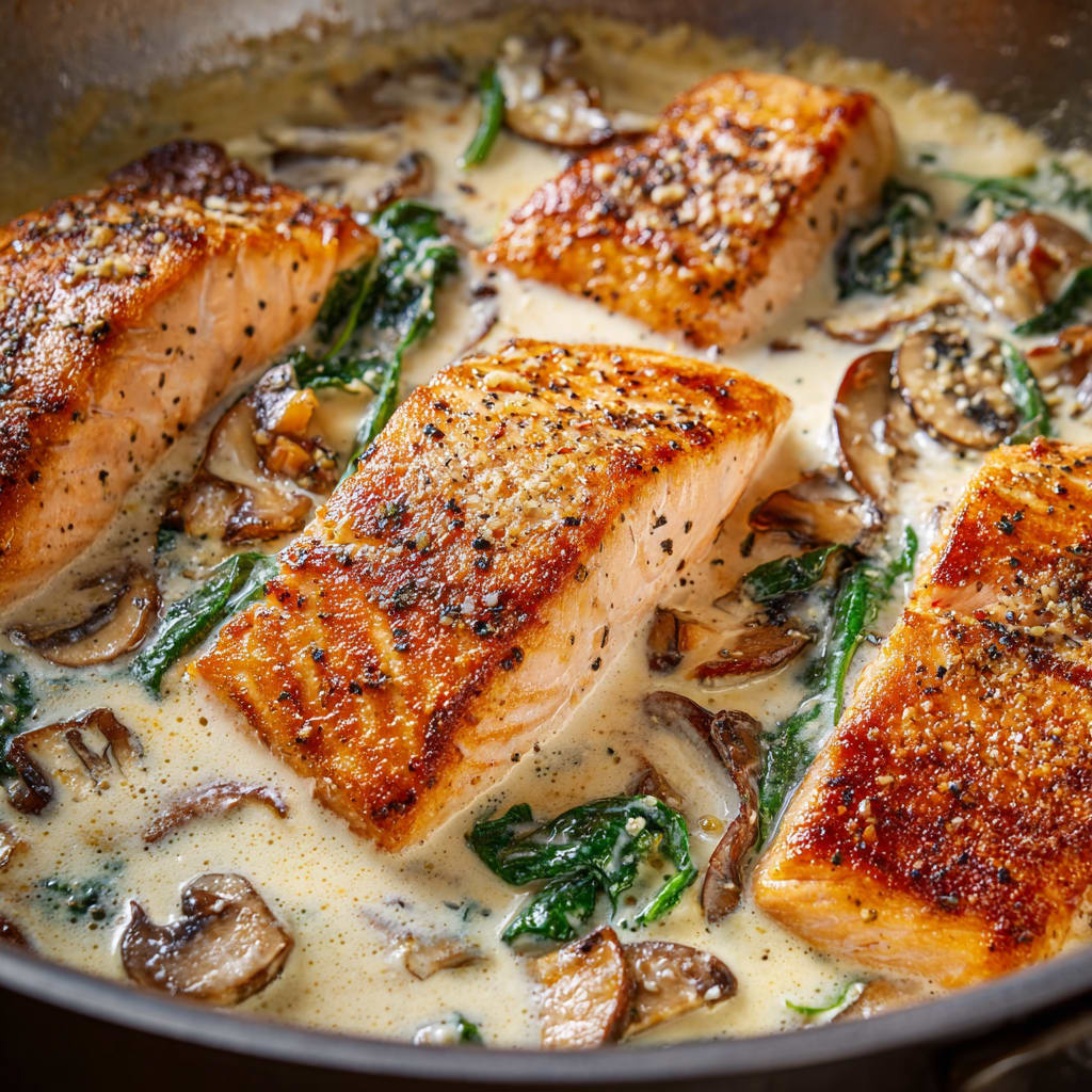 Tuscan Salmon with Parmesan Cream Sauce