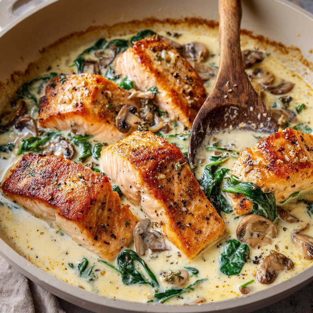 Tuscan Salmon with Parmesan Cream Sauce