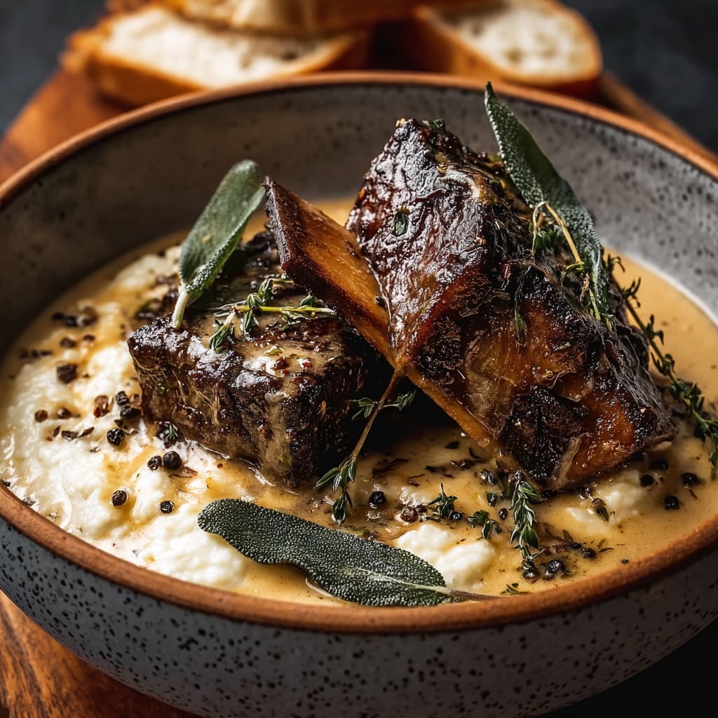 Braised Short Ribs in Creamy Herb Sauce
