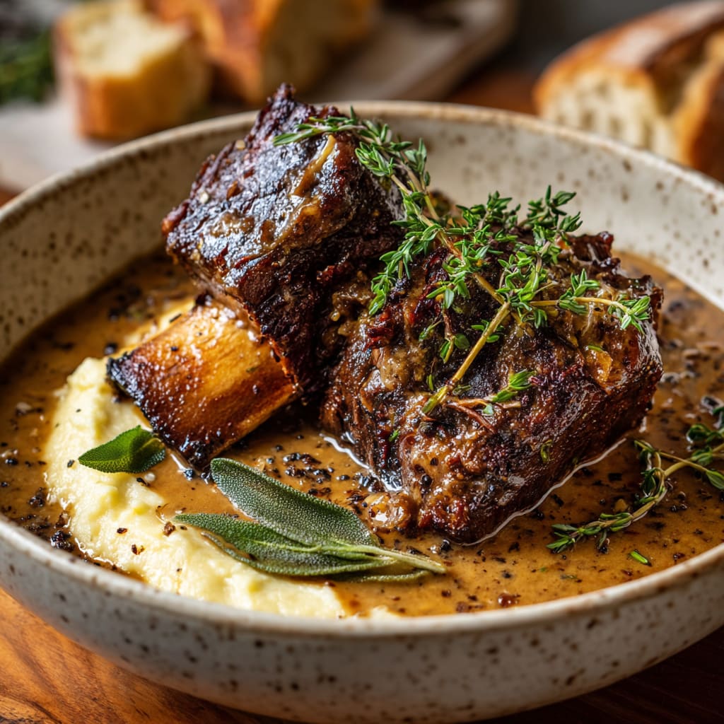 Braised Short Ribs in Creamy Herb Sauce