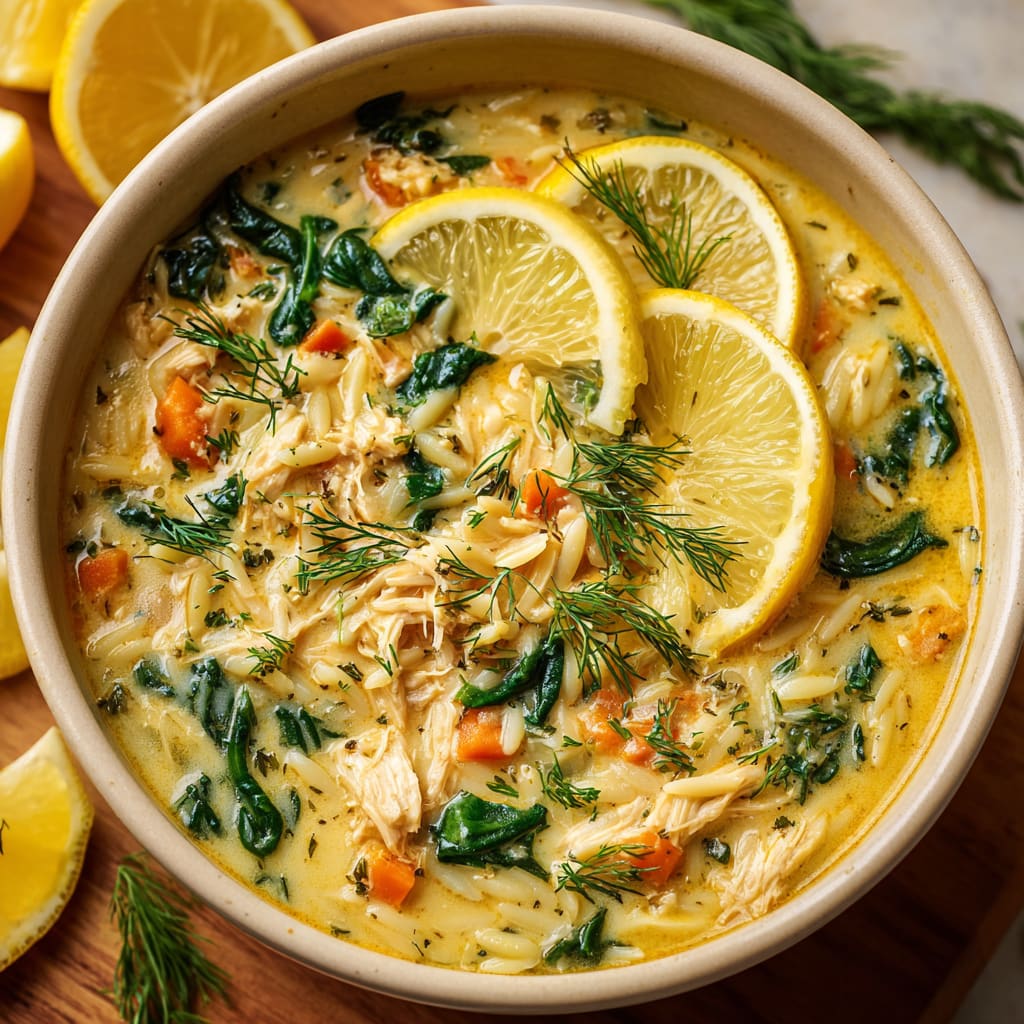 Crockpot Creamy Lemon Chicken Orzo Soup
