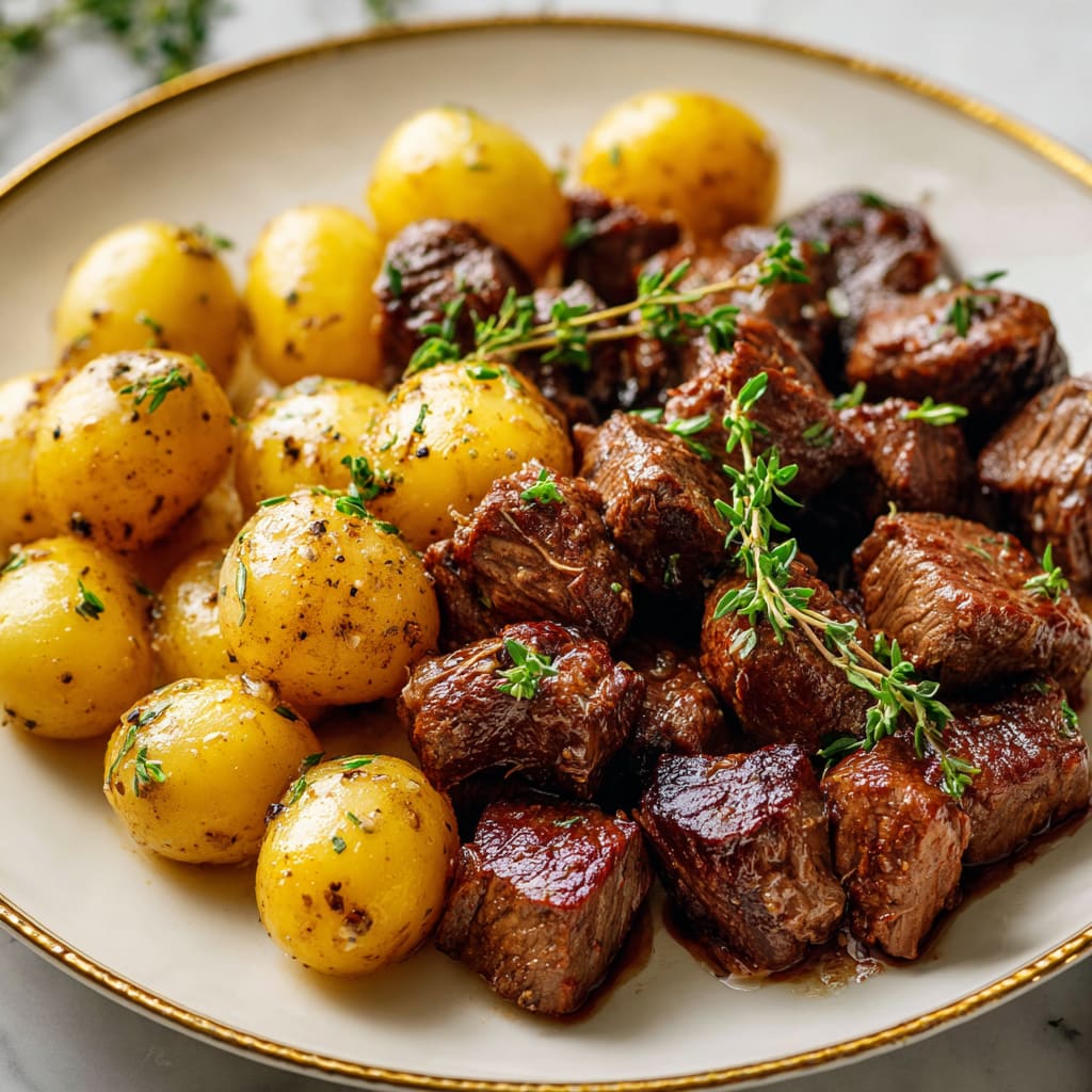 Crockpot Garlic Butter Beef Bites with Potatoes