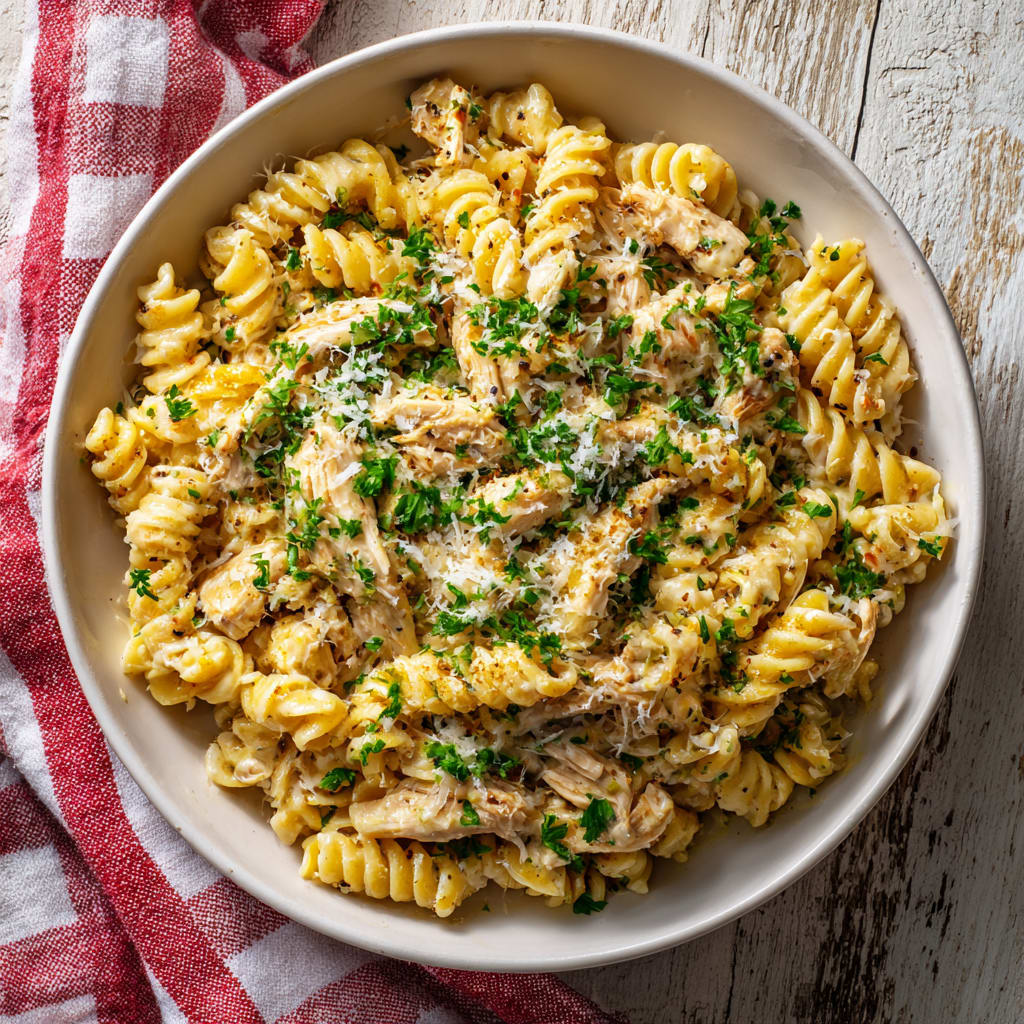 Crockpot Garlic Parmesan Chicken Pasta
