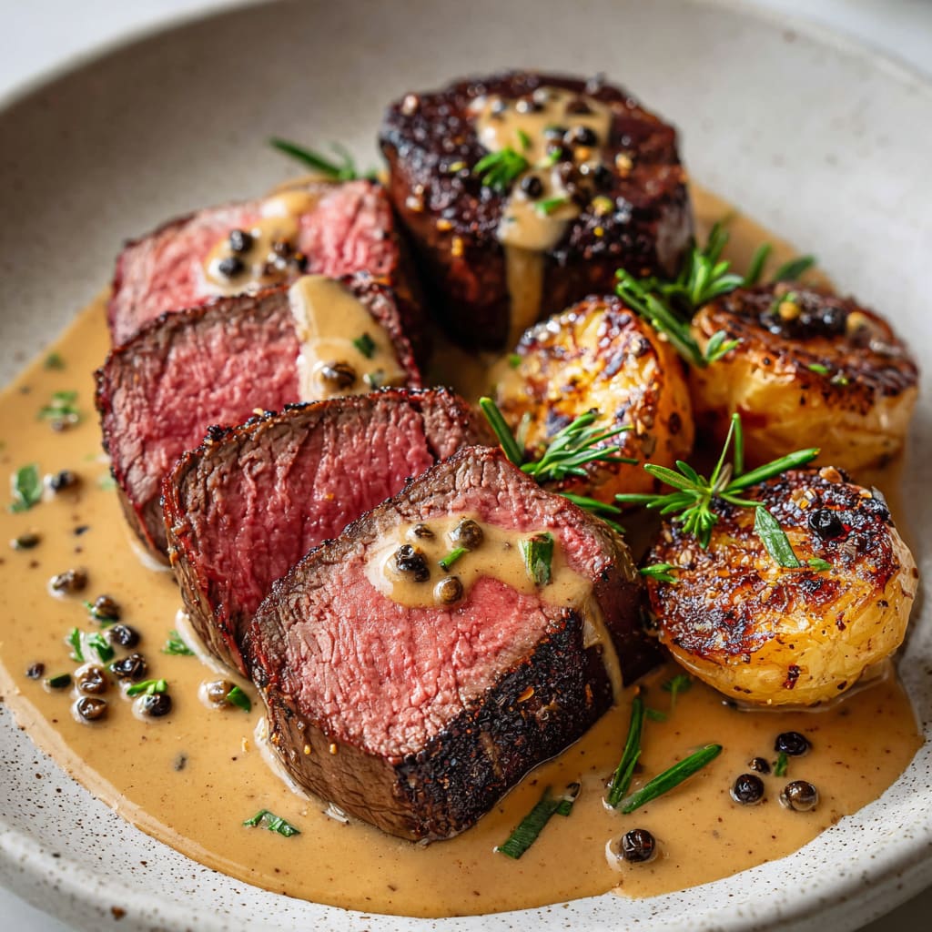 Elegant Filet Mignon with Creamy Peppercorn Sauce