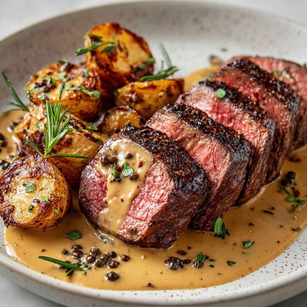 Elegant Filet Mignon with Creamy Peppercorn Sauce