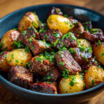 Garlic Butter Beef Bites & Potatoes make a perfect dinner