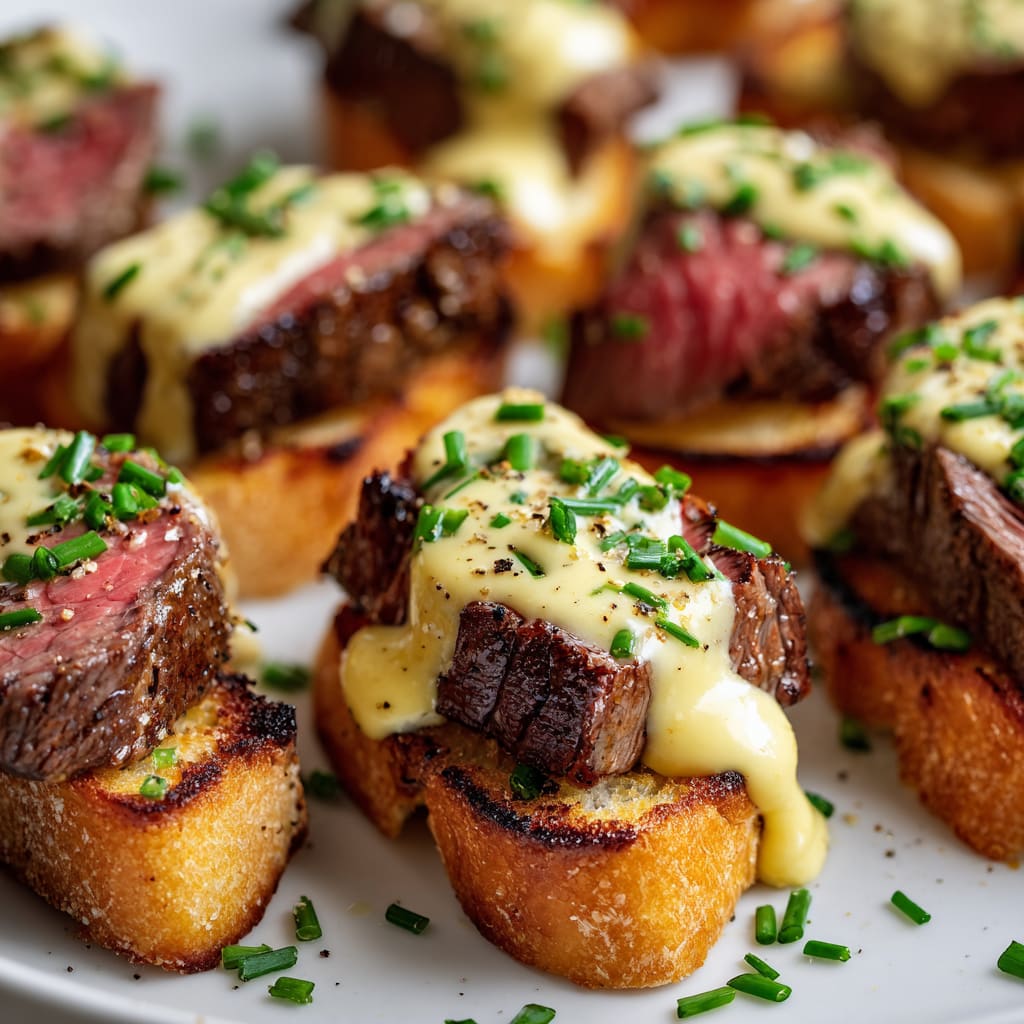 Grilled Beef Tenderloin Crostini with Béarnaise Sauce