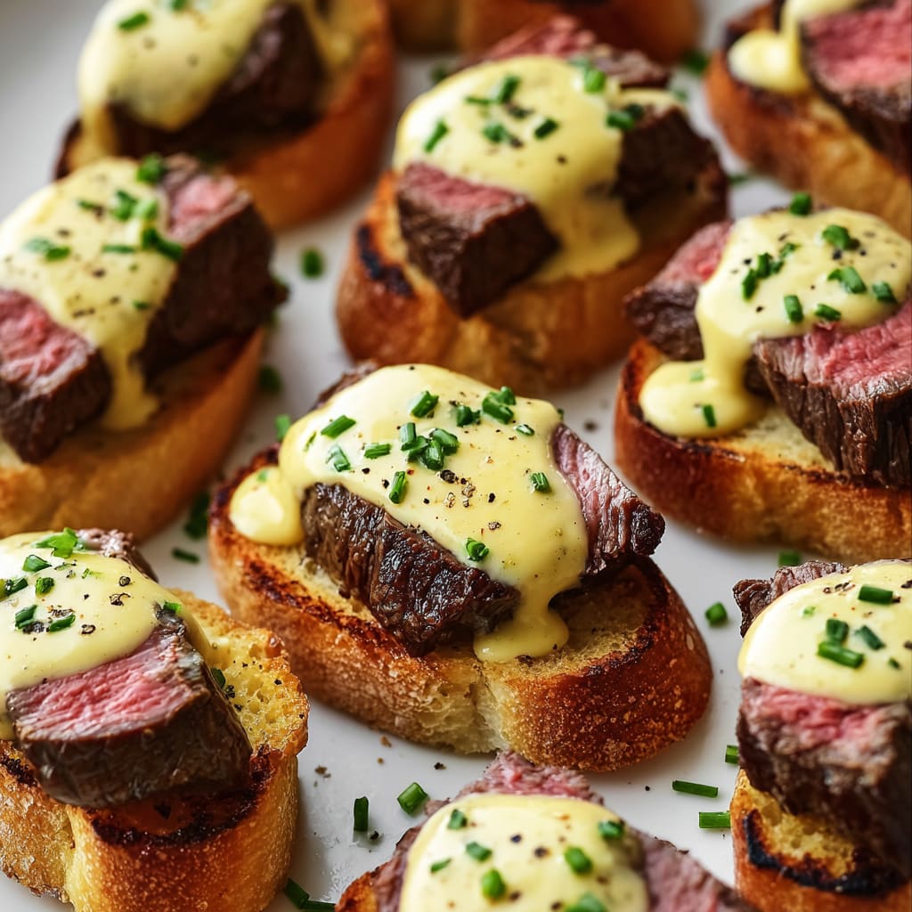 Grilled Beef Tenderloin Crostini with Béarnaise Sauce