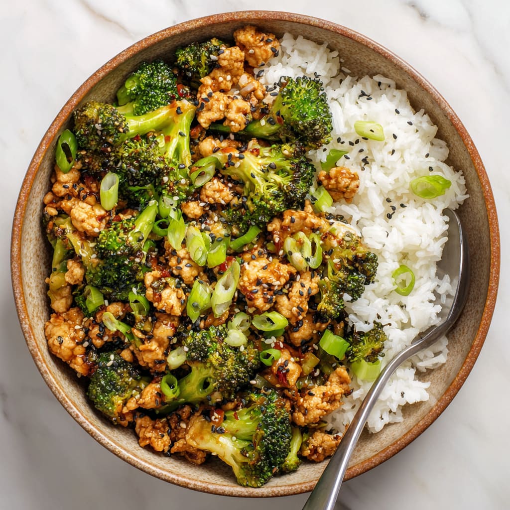 Honey Sriracha Ground Chicken and Broccoli