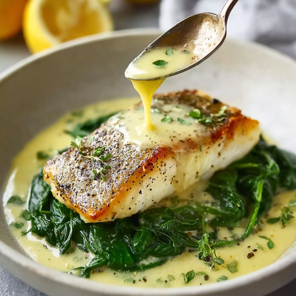 Luscious Lemon-Garlic Sea Bass with Creamed Spinach