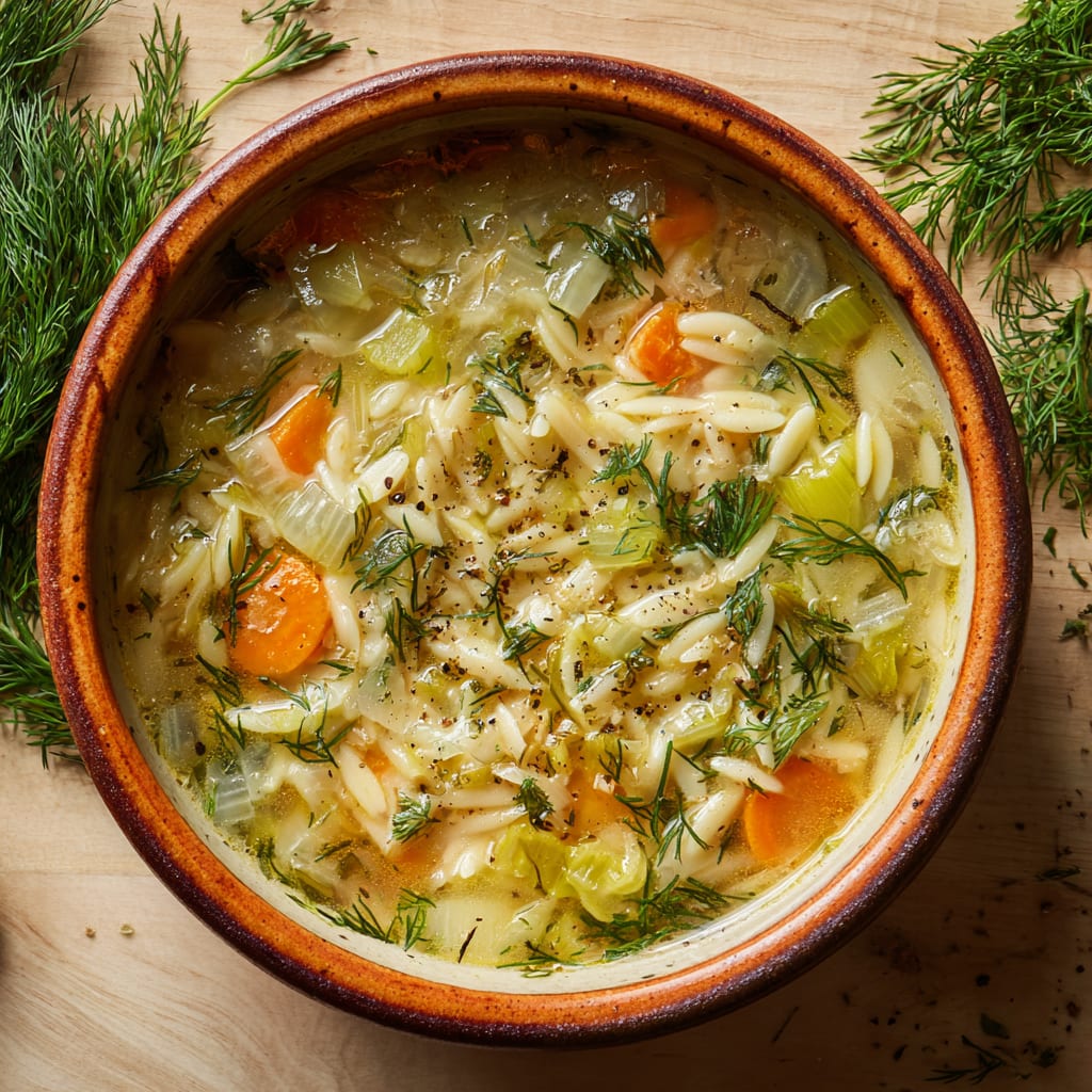 Orzo, Leek and Dill Soup