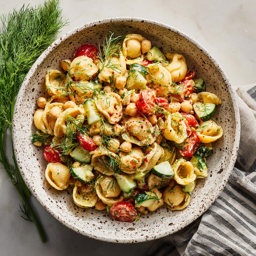 Chickpea Pasta Salad with Creamy Tahini Dressing