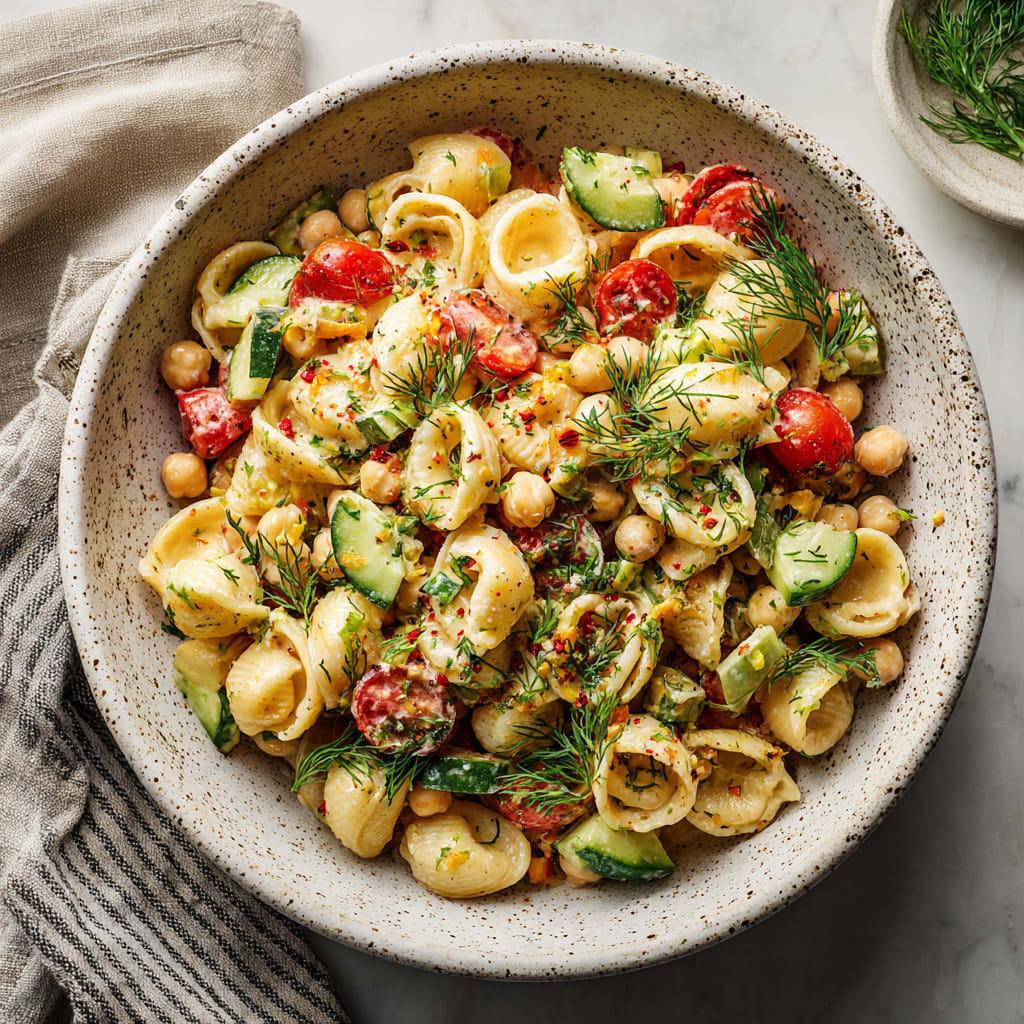 Chickpea Pasta Salad with Creamy Tahini Dressing