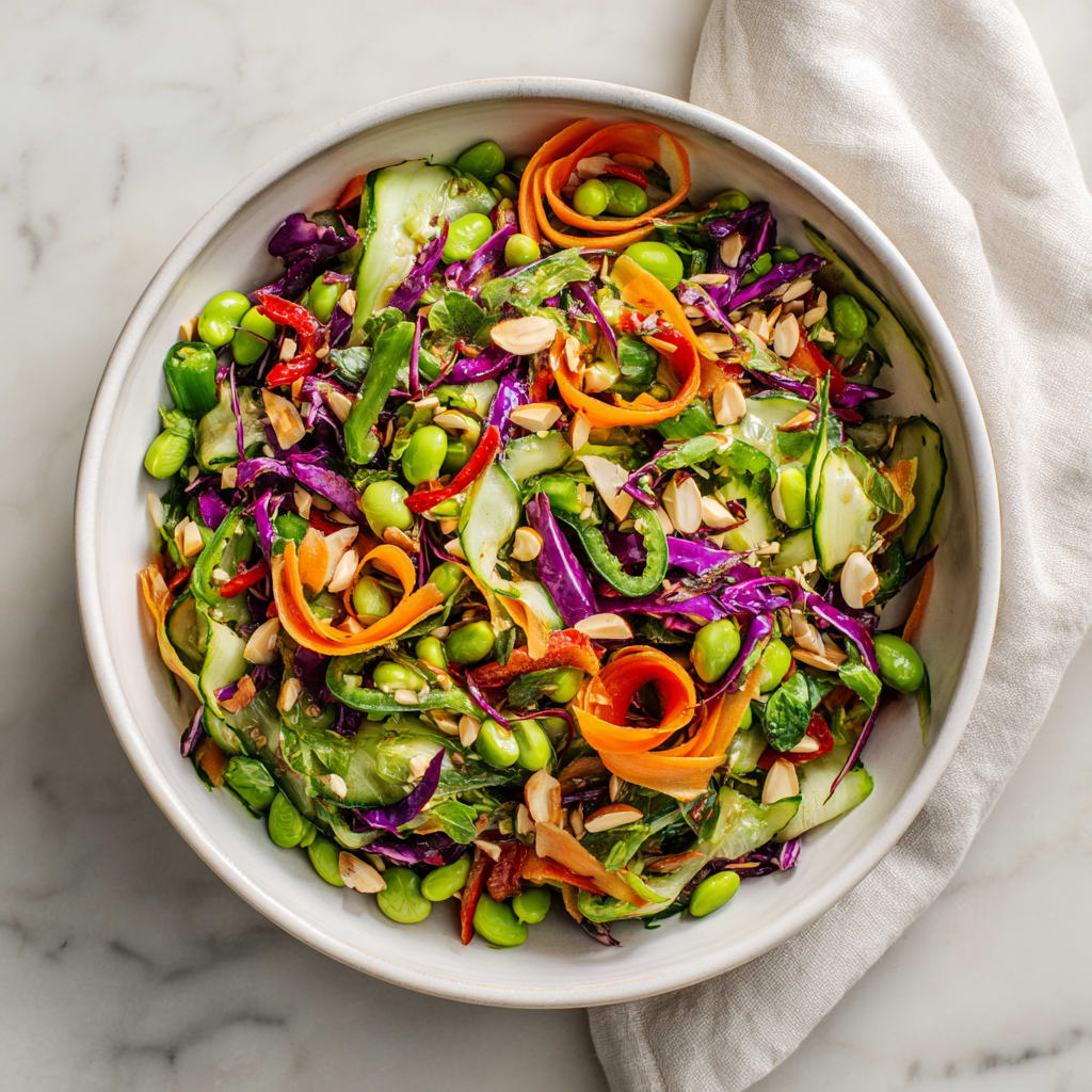 Edamame Crunch Salad with Sesame Cashew Lime Dressing