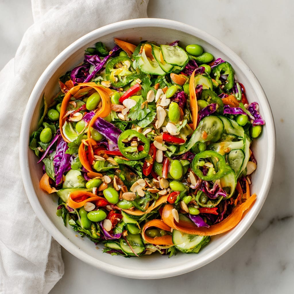 Edamame Crunch Salad with Sesame Cashew Lime Dressing