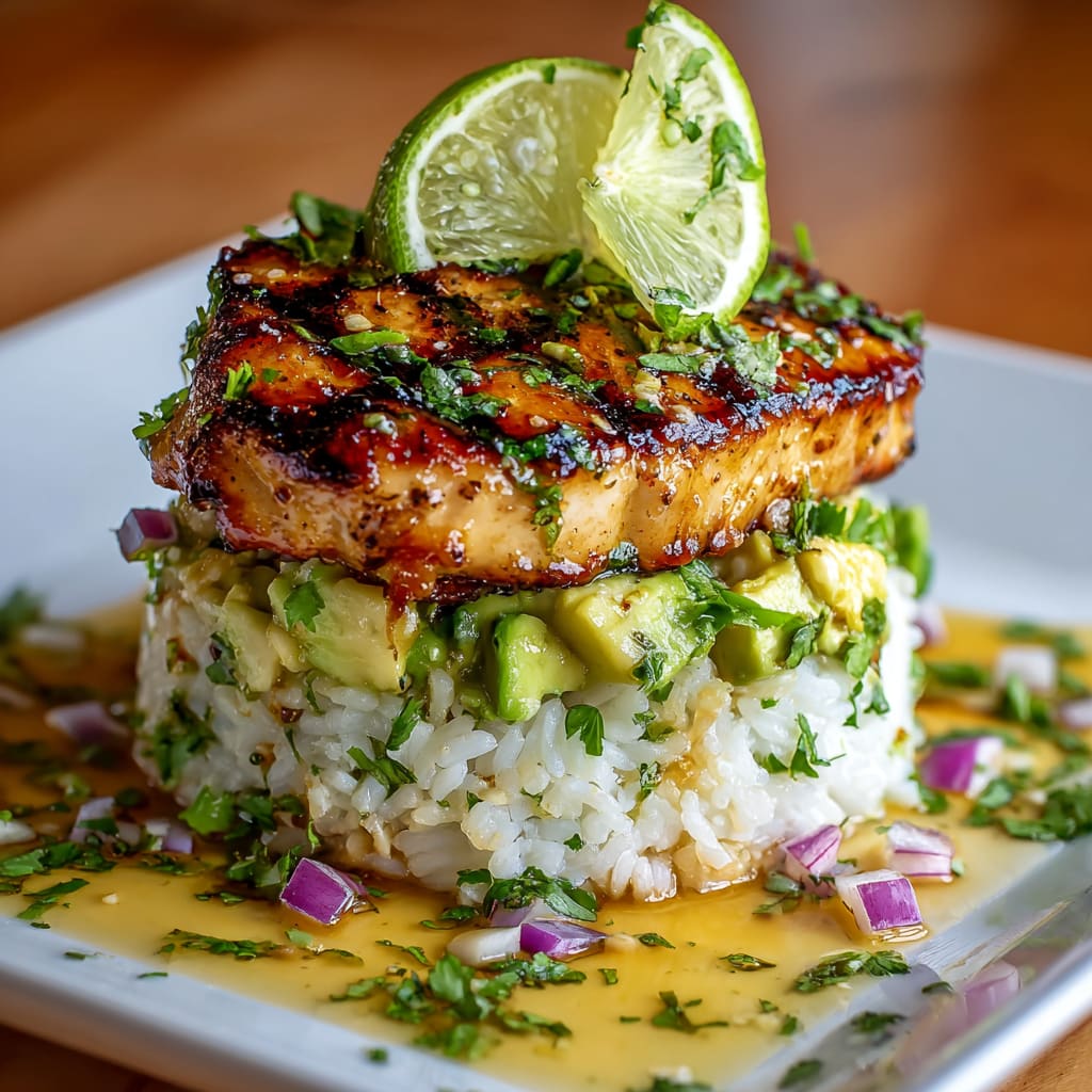 Honey Lime Chicken & Avocado Rice Stack