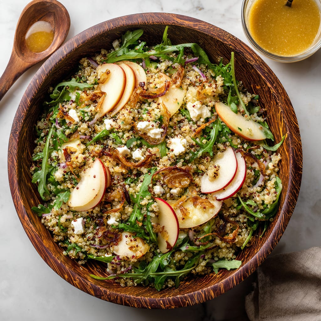 Honey Mustard Quinoa Apple Salad with Crispy Shallots