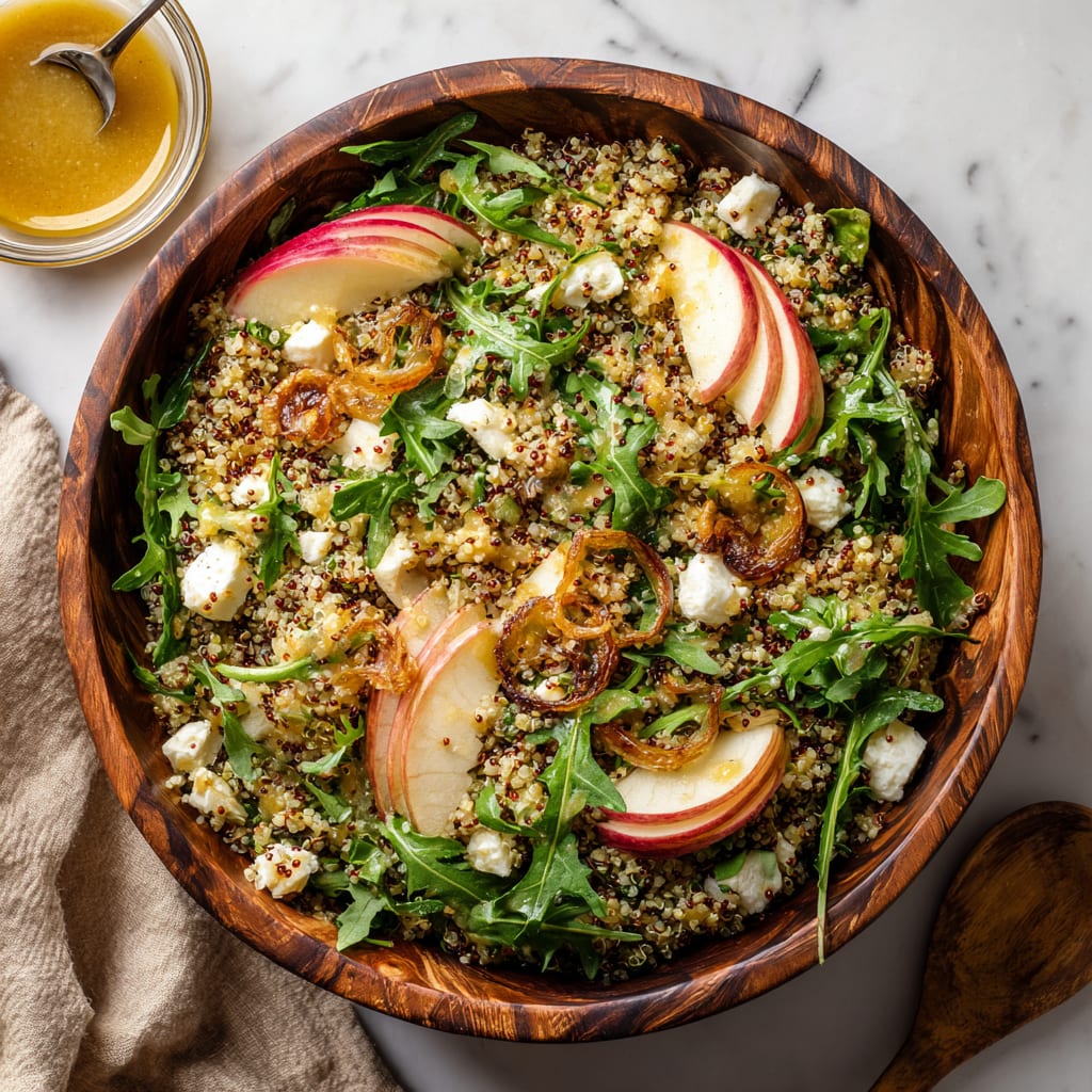 Honey Mustard Quinoa Apple Salad with Crispy Shallots