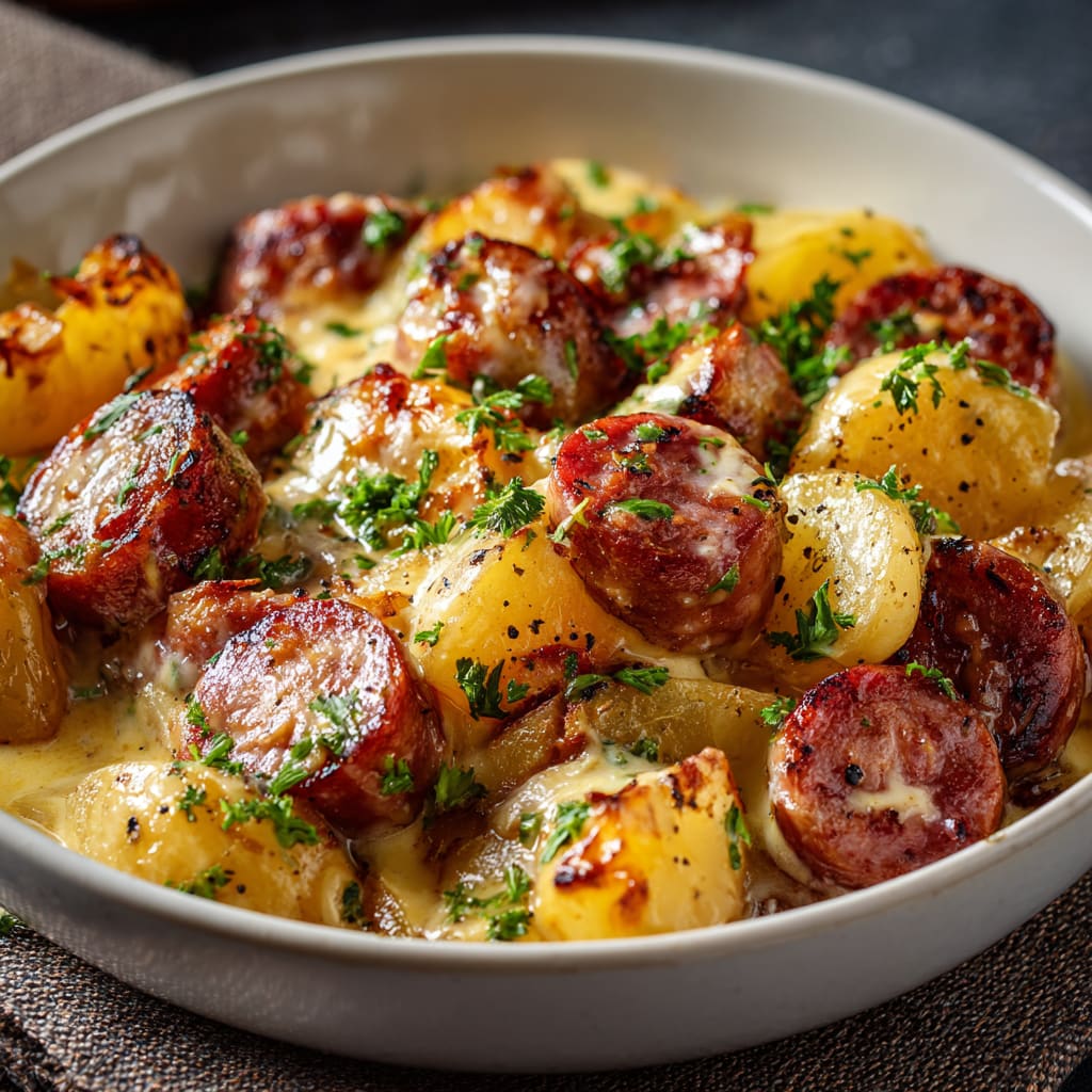 Kielbasa Sausage Cheesy Potato Casserole