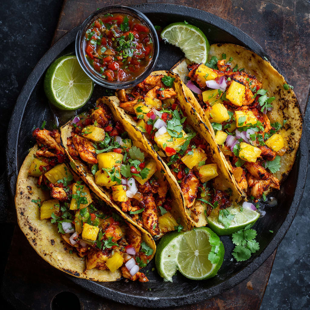 One Pan Chicken and Pineapple Tacos