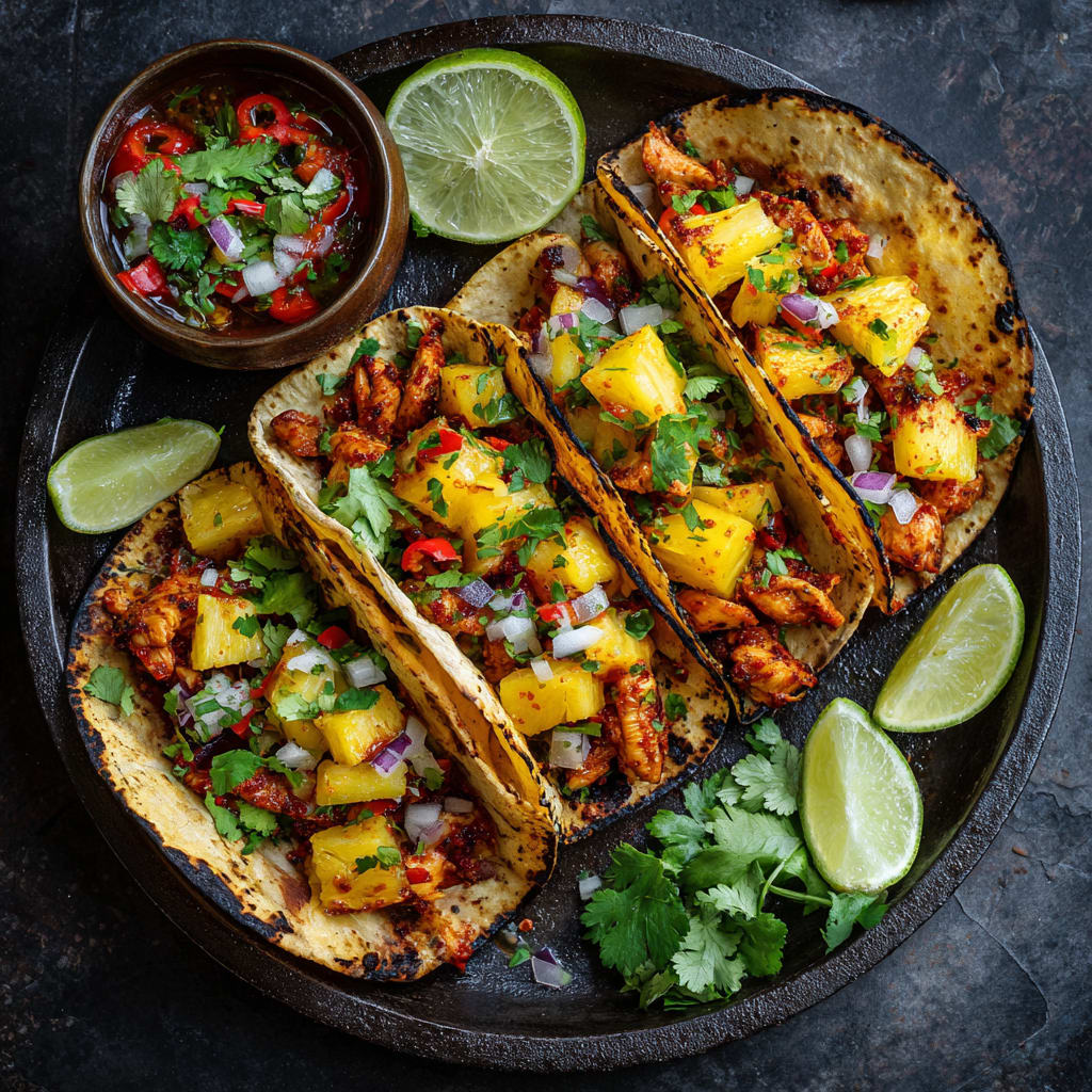 One Pan Chicken and Pineapple Tacos