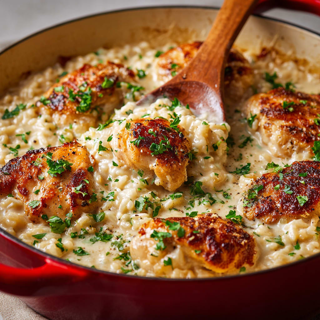 One-Pan Creamy Parmesan Chicken &amp; Rice