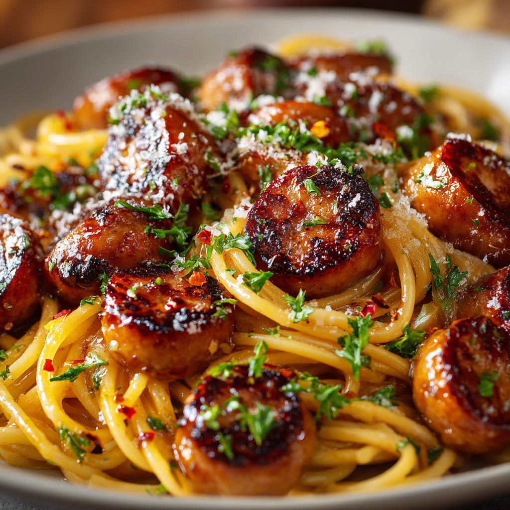 Sticky Honey Garlic Sausage Pasta Skillet