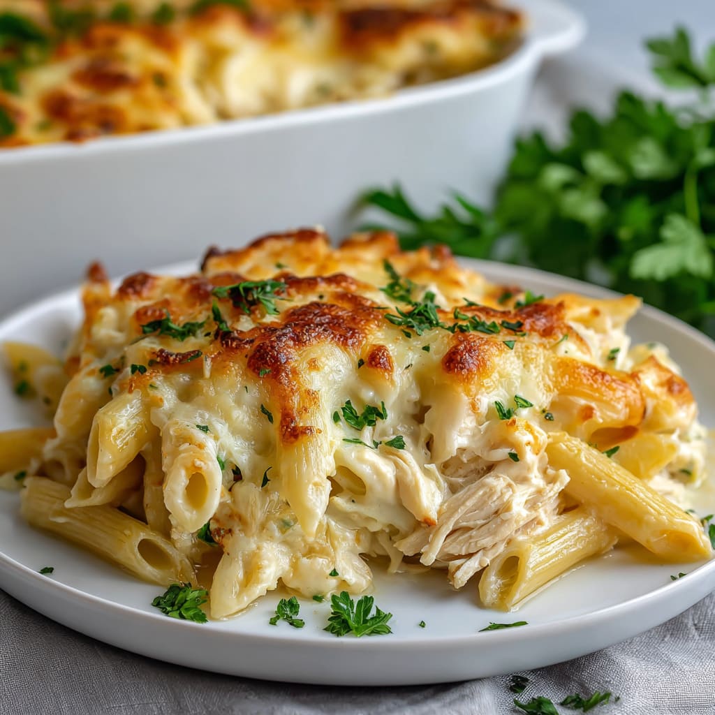 Dump and Bake Chicken Alfredo Casserole